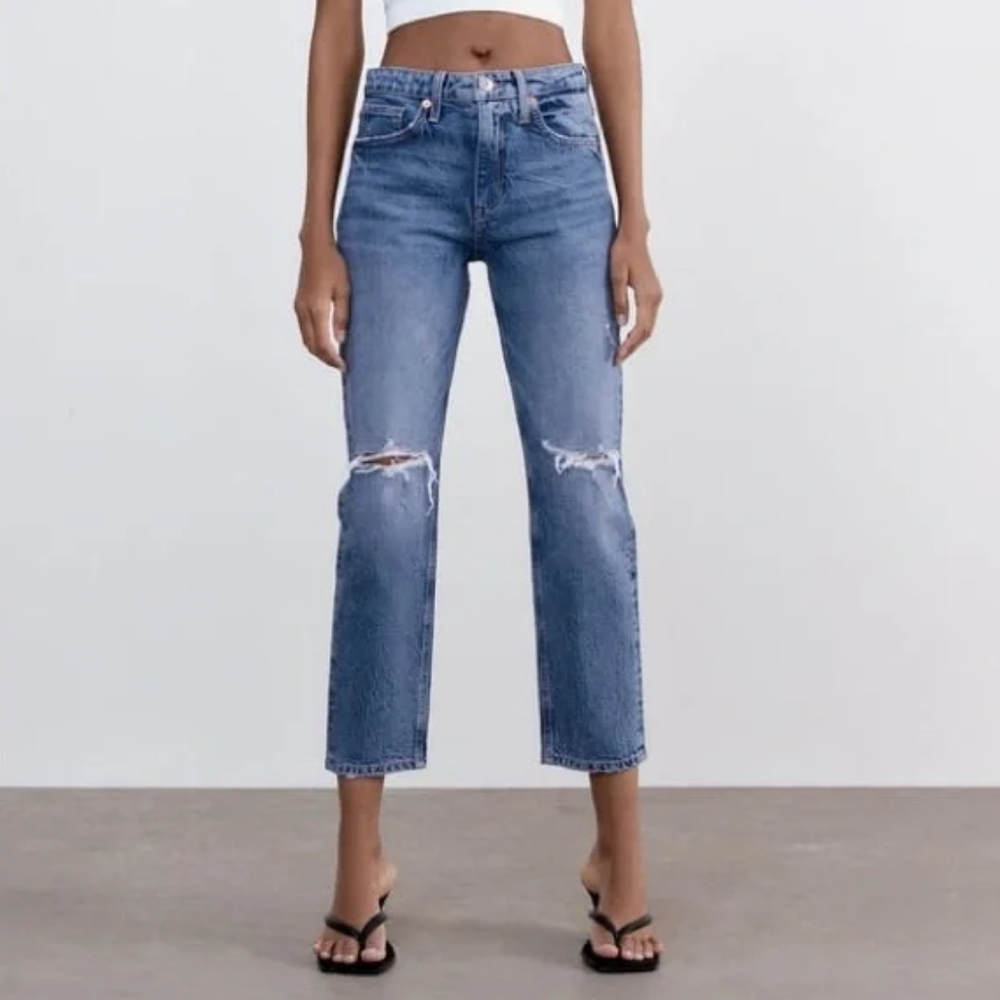 Zara Slim Fit High Rise Ripped Crop Jean 4